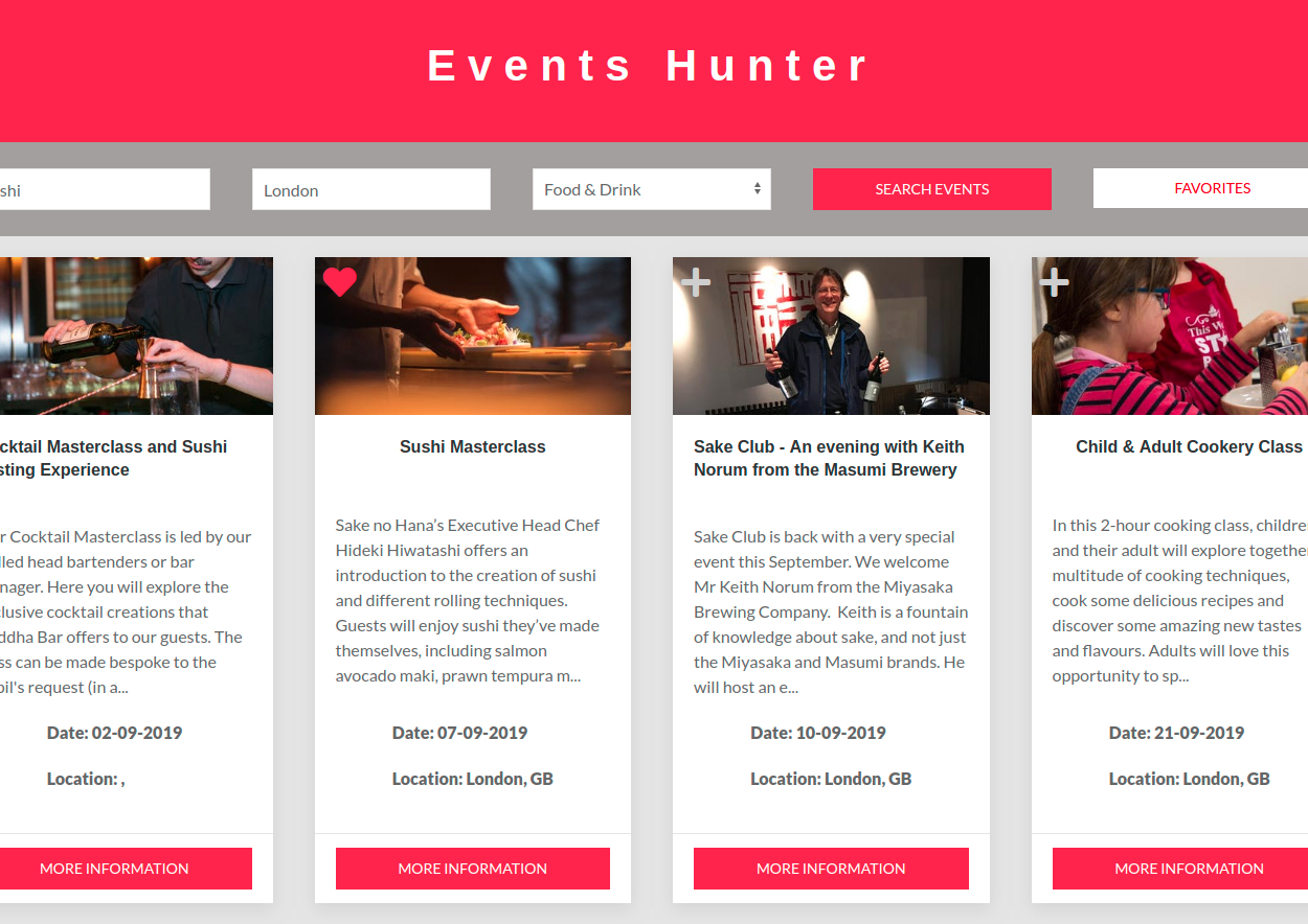 preview of a events searcher